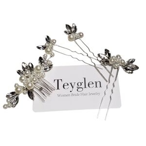 Teyglen Pearl & Crystal Bridal Hair Pin Set